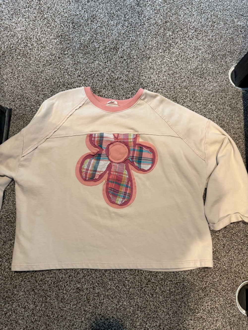 Women’s Easel Top with Pink Plaid Flower Applique